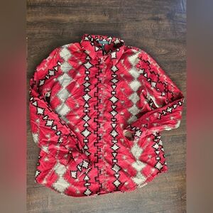 Ralph Lauren red and white Aztec print button up shirt Size L #preppy #classic